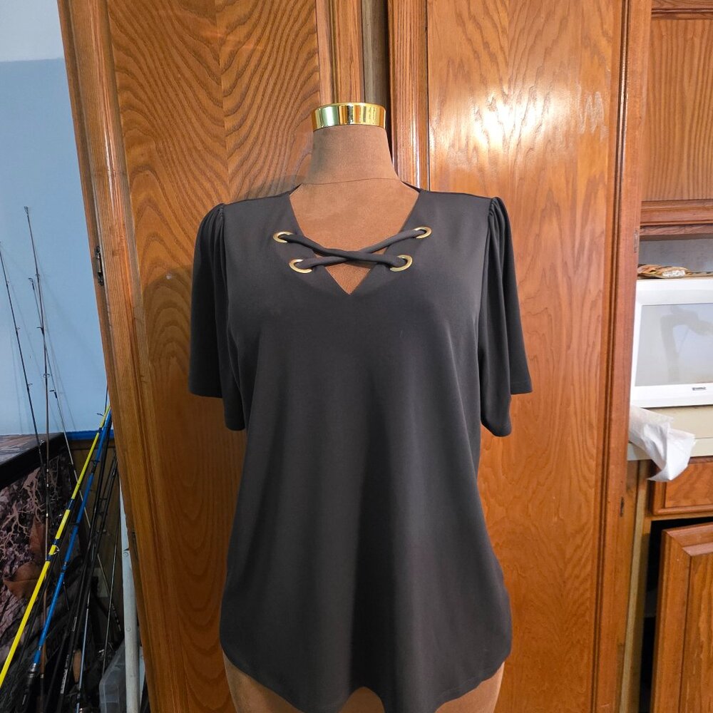 Michael Kors Green Lace- Up V- Neck Women' Gold Grommet Detail Size XL
